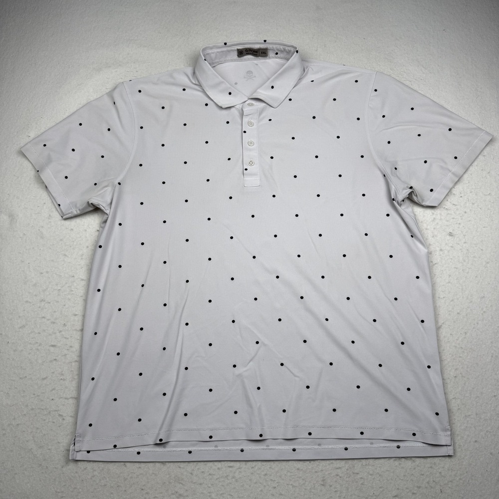 G/FORE Polo Shirt Mens 2XL White Polka Dot Print Golf Performance Stretch Tech